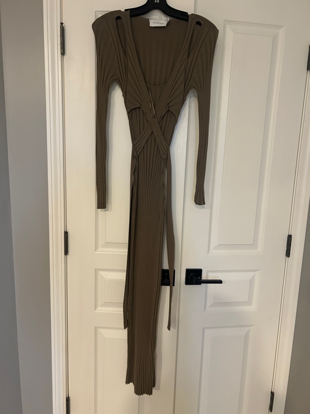 Long Sleeve Ribbed Wrap Maxi Dress in Olive